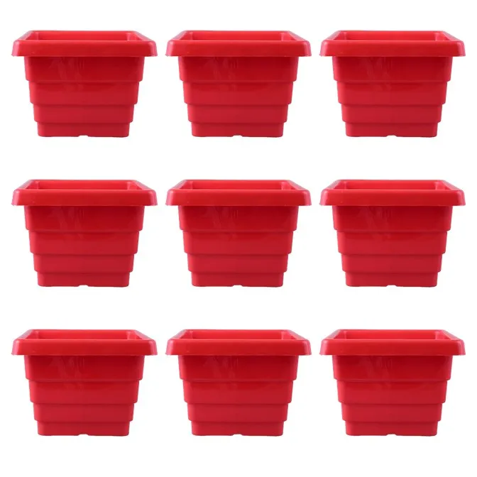 Set of 09 - 6 Inch Red Premium Orchid Square Plastic Pots