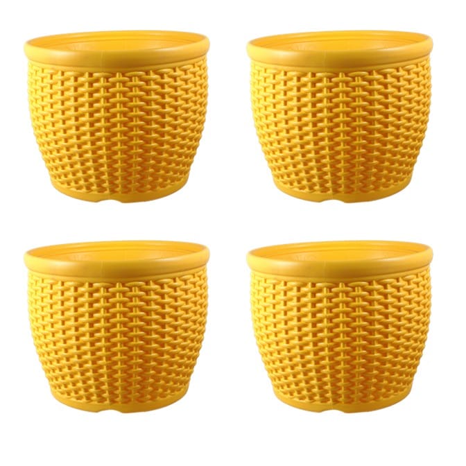 Set of 04 - 8 Inch Yellow Premium Matt Classic Plastic Pot
