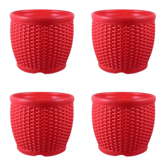 Set of 04 - 8 Inch Red Premium Matt Classic Plastic Pot