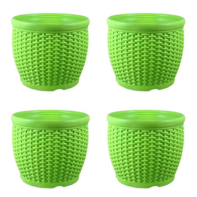 Set of 04 - 8 Inch Green Premium Matt Classic Plastic Pot
