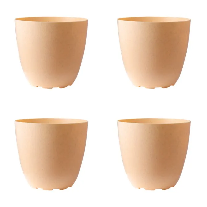 Set of 04 - 8 Inch Beige Marble Premium Orchid Round Plastic Pot