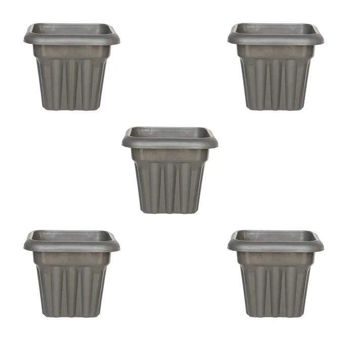 Set of 06 - 8 Inch Grey Heavy Square Plastic Pot
