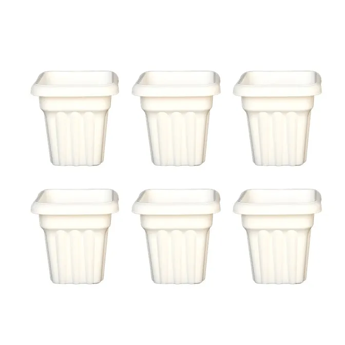 Set of 06 - 8 Inch White Heavy Square Plastic Pot