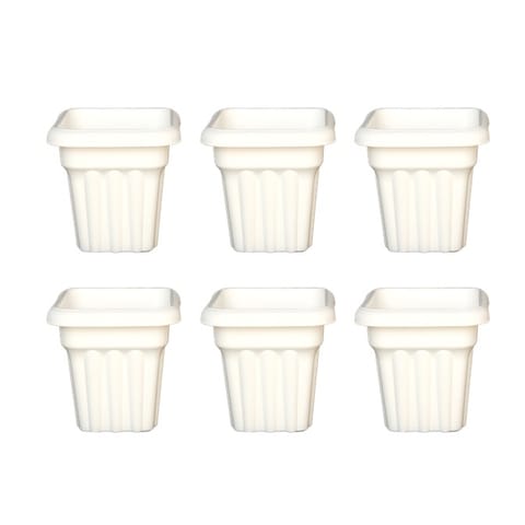 Set of 06 - 8 Inch White Heavy Square Plastic Pots