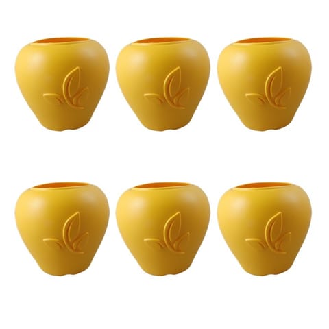 Set of 06 - 7 Inch Yellow Premium Apple Leaf Plastic Pot