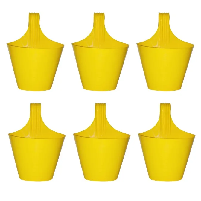Set of 06 - 8 Inch Yellow Single Hook Hanging Plastic Pot