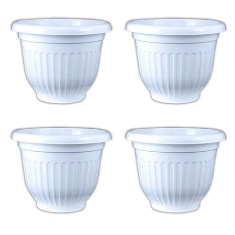 Set of 04 - 12 Inch White Olive Plastic Pot