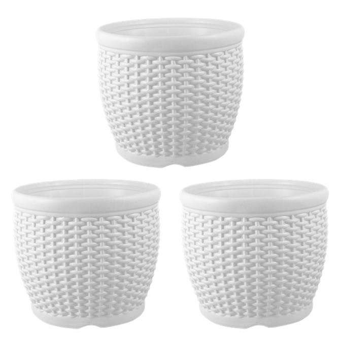 Set of 03 - 8 Inch White Marble Premium Matt Classic Plastic Pot