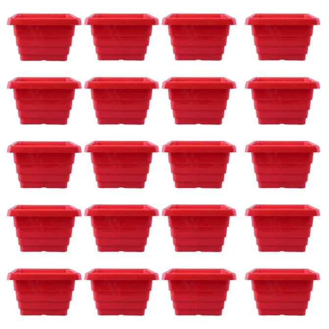 Set of 20 - 4 Inch Red Premium Orchid Square Plastic Pot