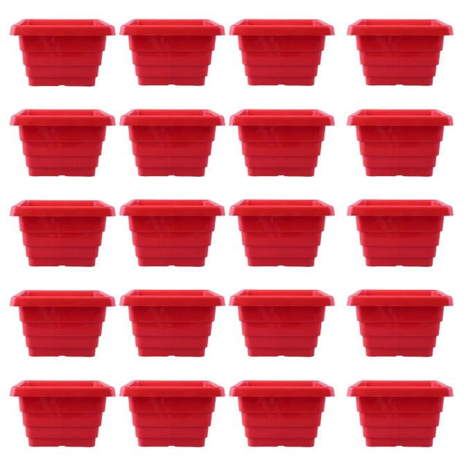 Set of 20 - 4 Inch Red Premium Orchid Square Plastic Pot