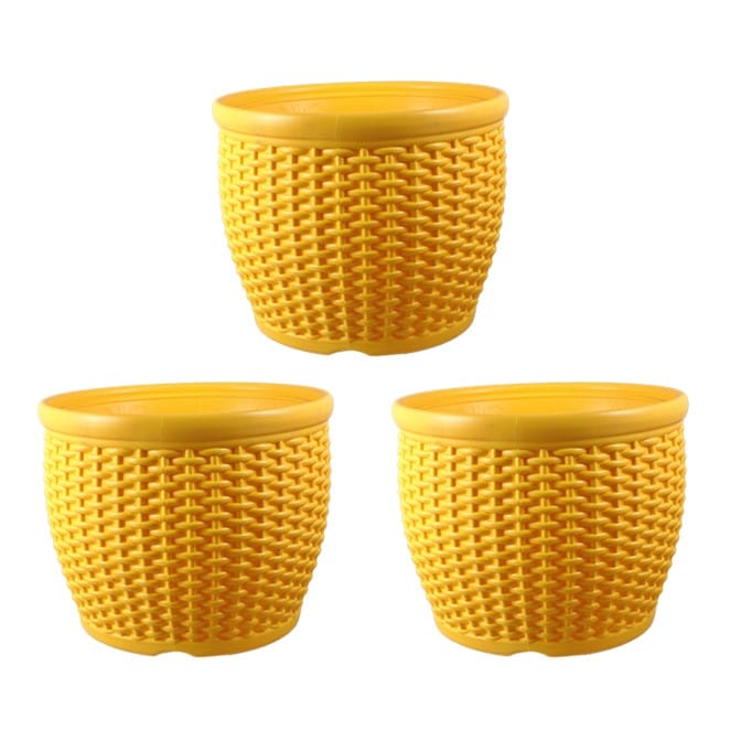 Set of 03 - 8 Inch Yellow Premium Matt Classic Plastic Pot