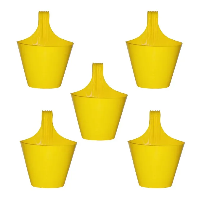Set of 05 - 8 Inch Yellow Single Hook Hanging Plastic Pot