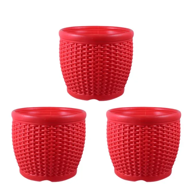 Set of 03 - 8 Inch Red Premium Matt Classic Plastic Pot