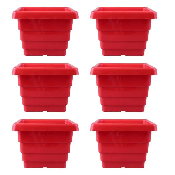 Set of 06 - 6 Inch Red Premium Orchid Square Plastic Pots