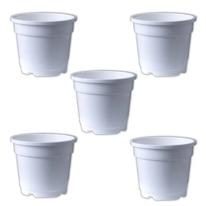 Set of 05 - 8 Inch White Nursery Pot