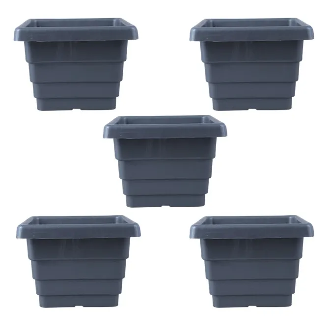 Set of 05 - 6 Inch Grey Premium Orchid Square Plastic Pots