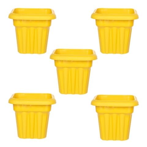 Set of 05 - 8 Inch Yellow Heavy Square Plastic Pot