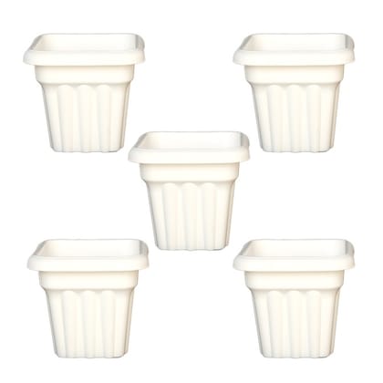 Buy Set of 05 - 8 Inch White Heavy Square Plastic Pot Online | Urvann.com