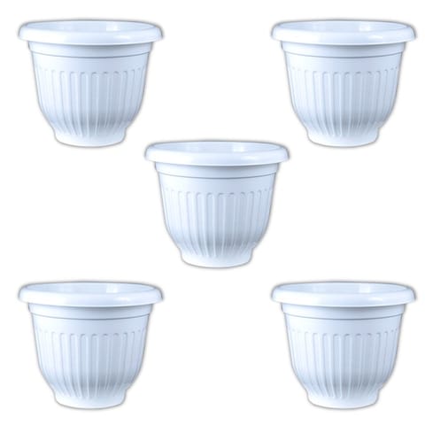 Set of 05 - 10 Inch White Olive Plastic Pot