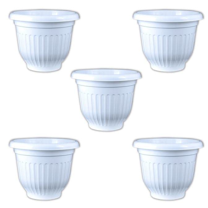 Set of 05 - 10 Inch White Olive Plastic Pot