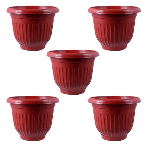 Set of 05 - 10 Inch Terracotta Red Olive Plastic Pot