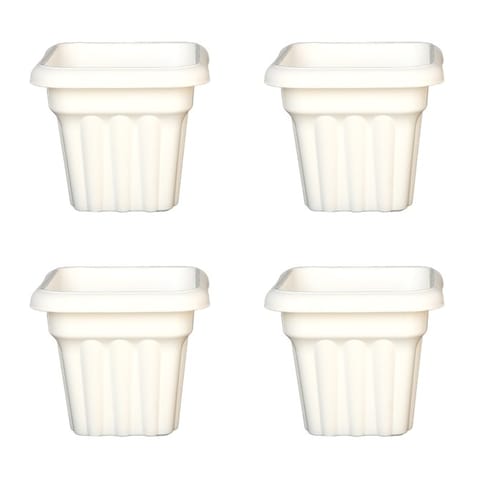 Set of 04 - 8 Inch White Heavy Square Plastic Pot