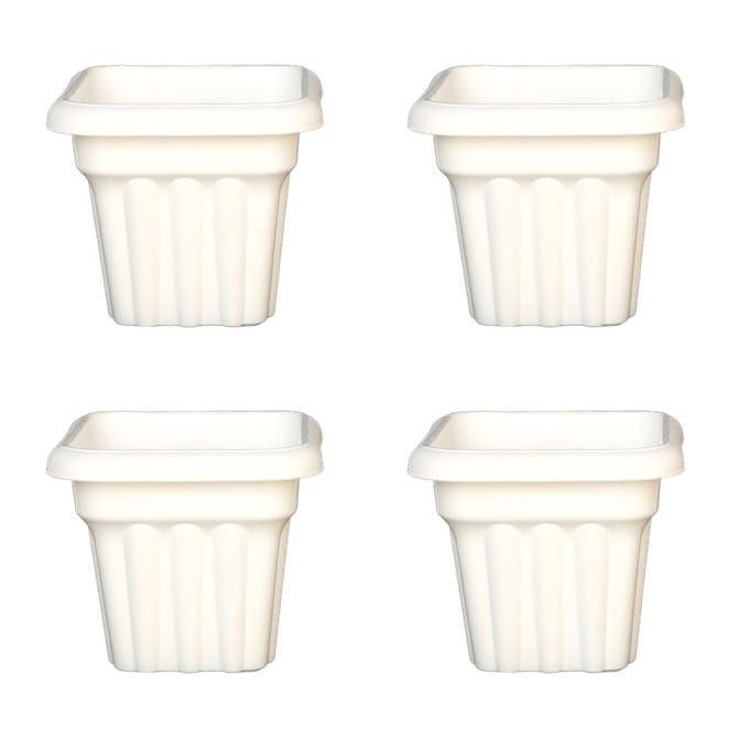 Set of 04 - 8 Inch White Heavy Square Plastic Pot