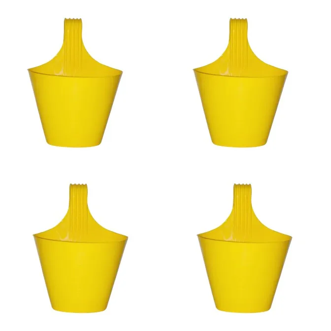 Set of 04 - 8 Inch Yellow Single Hook Hanging Plastic Pot