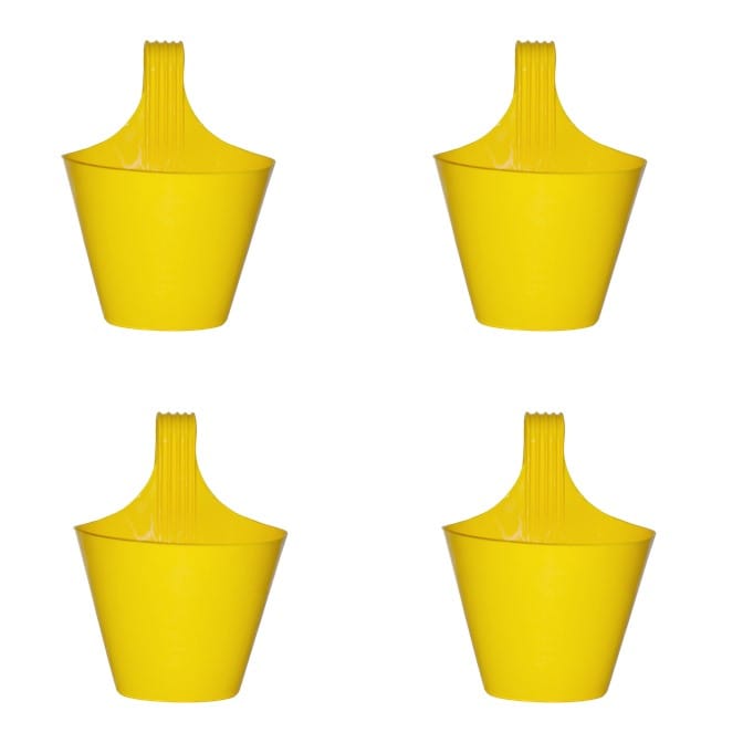 Set of 04 - 8 Inch Yellow Single Hook Hanging Plastic Pots