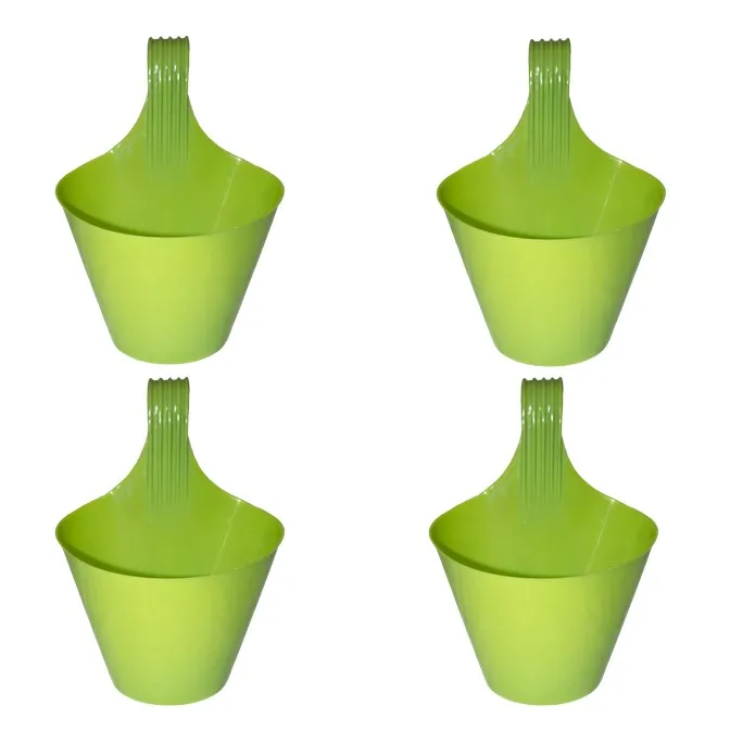 Set of 04 - 8 Inch Green Single Hook Hanging Plastic Pots