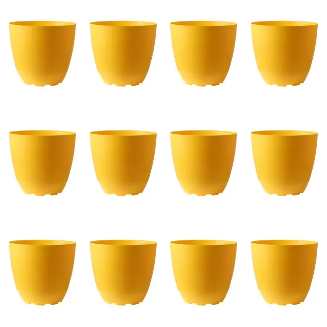 Set of 12 - 4 Inch Yellow Premium Orchid Round Plastic Pot