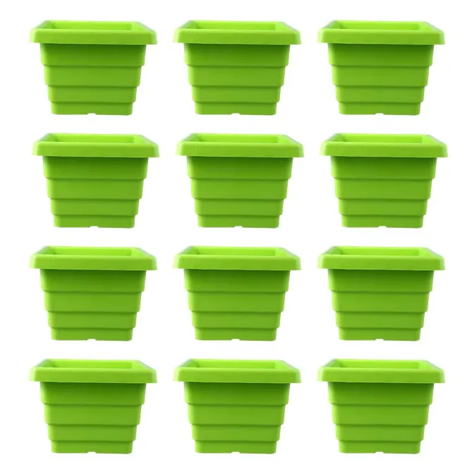Set of 12 - 4 Inch Green Premium Orchid Square Plastic Pot