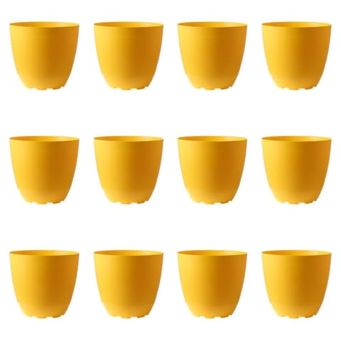 Set of 12 - 4 Inch Yellow Premium Orchid Round Plastic Pot