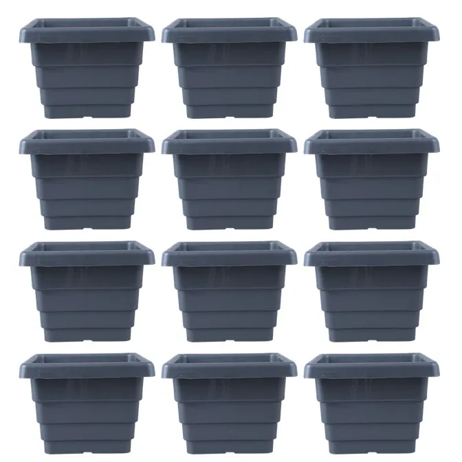 Set of 12 - 4 Inch Grey Premium Orchid Square Plastic Pot