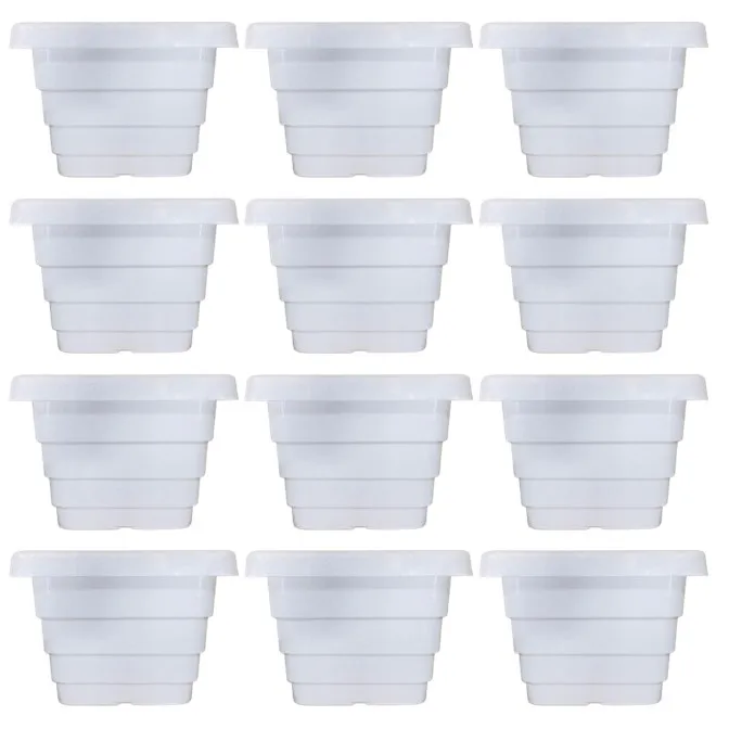 Set of 12 - 4 Inch White Premium Orchid Square Plastic Pots