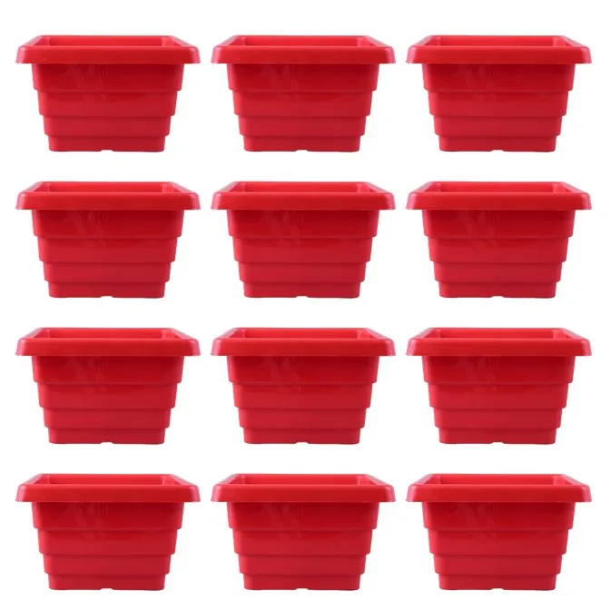 Set of 12 - 4 Inch Red Premium Orchid Square Plastic Pot