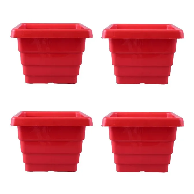 Set of 04 - 6 Inch Red Premium Orchid Square Plastic Pot