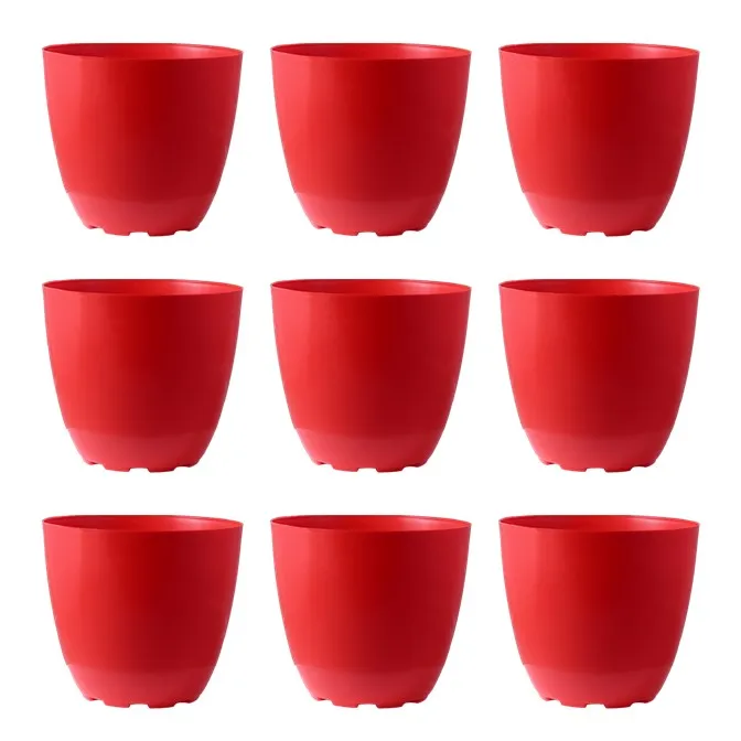 Set of 09 - 4 Inch Red Premium Orchid Round Plastic Pot