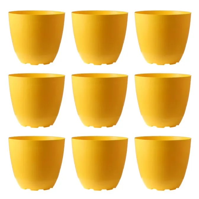 Set of 09 - 4 Inch Yellow Premium Orchid Round Plastic Pot