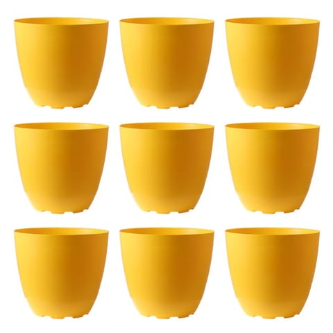 Set of 09 - 4 Inch Yellow Premium Orchid Round Plastic Pot