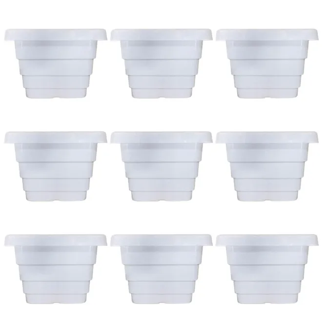 Set of 09 - 4 Inch White Premium Orchid Square Plastic Pot