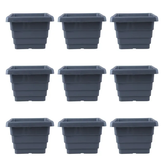 Set of 09 - 4 Inch Grey Premium Orchid Square Plastic Pot