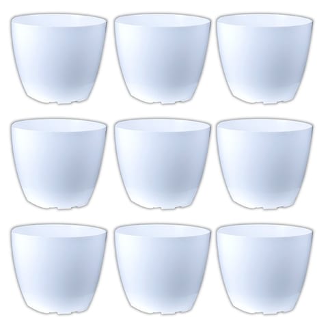 Set of 09 - 4 Inch White Premium Orchid Round Plastic Pot
