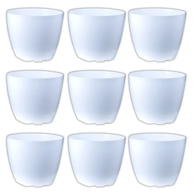 Set of 09 - 4 Inch White Premium Orchid Round Plastic Pot