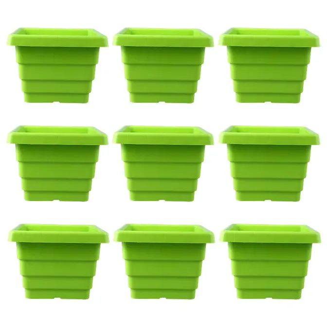 Set of 09 - 4 Inch Green Premium Orchid Square Plastic Pot