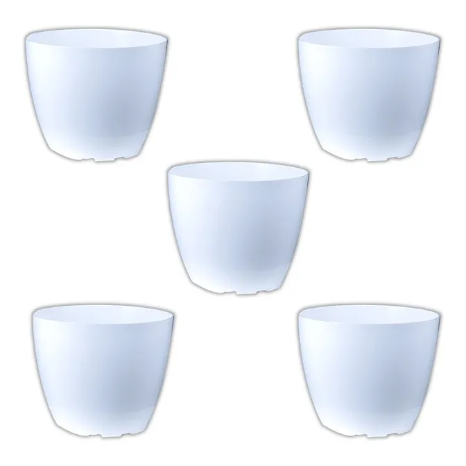Set of 05 - 6 Inch White Premium Orchid Round Plastic Pot