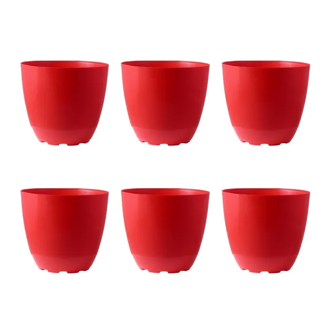 Set of 06 - 4 Inch Red Premium Orchid Round Plastic Pot