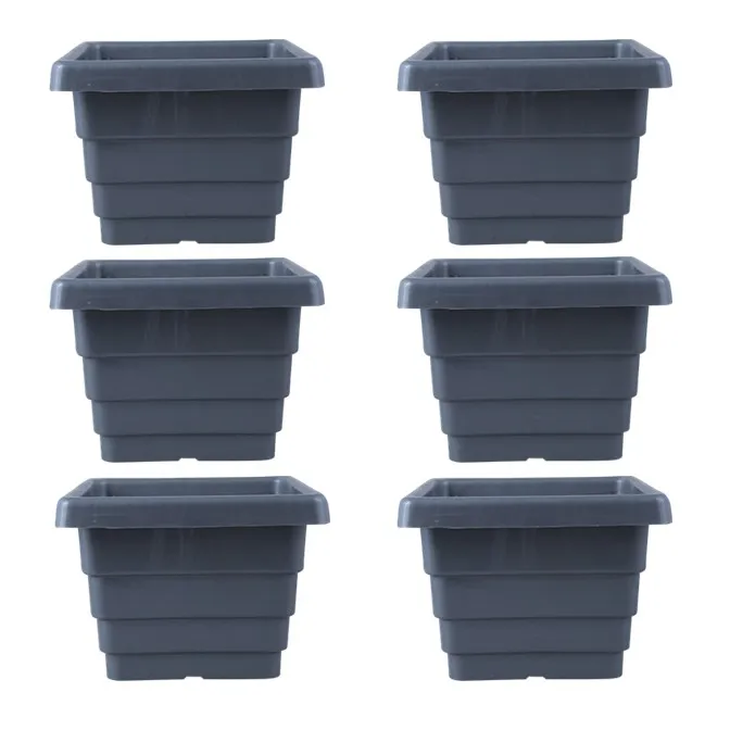 Set of 06 - 4 Inch Grey Premium Orchid Square Plastic Pot