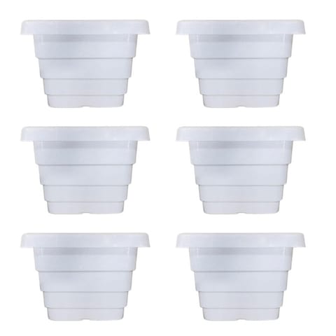 Set of 06 - 4 Inch White Premium Orchid Square Plastic Pot