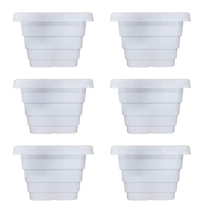 Set of 06 - 4 Inch White Premium Orchid Square Plastic Pot